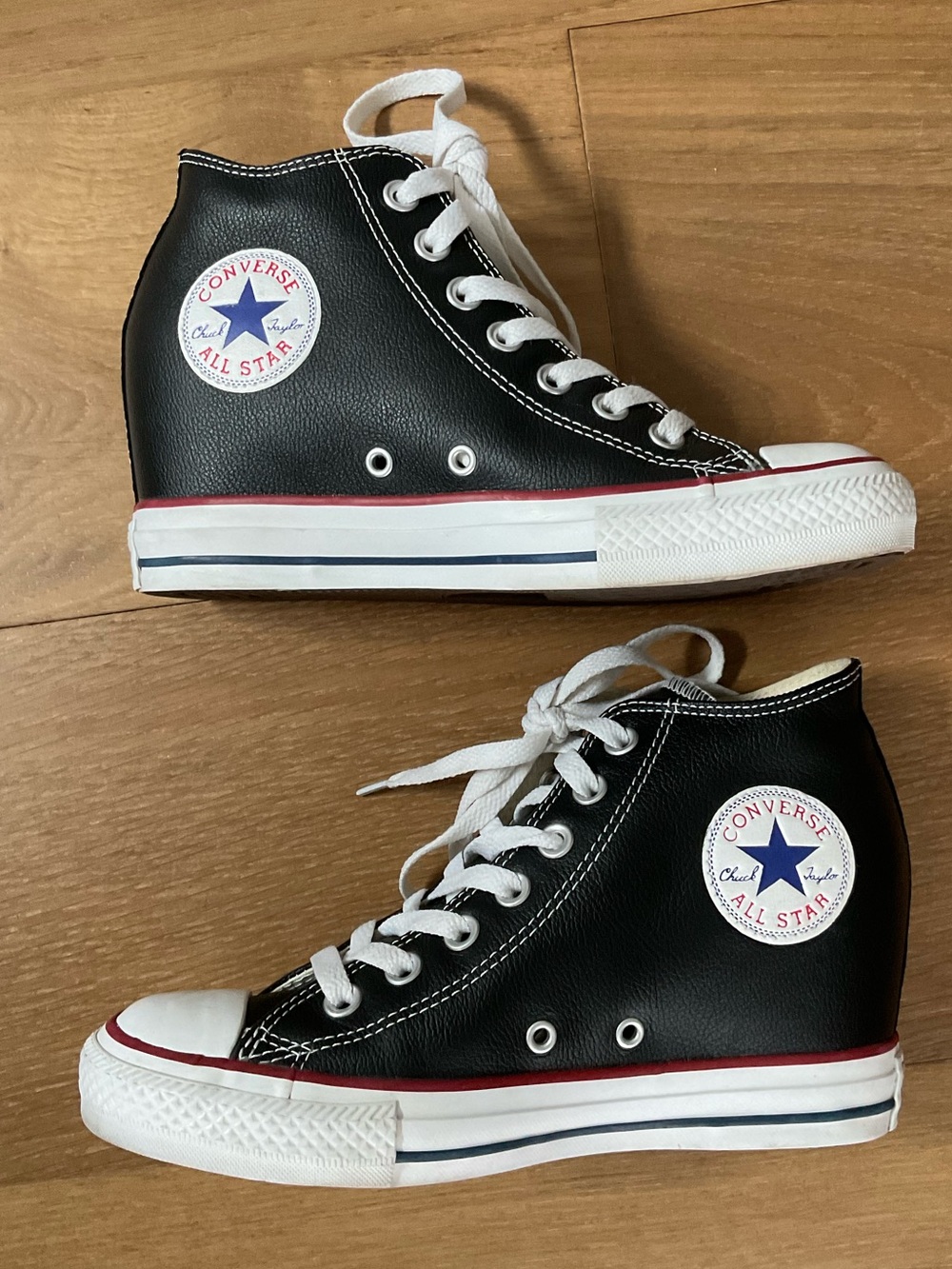 Converse Chuck Taylor All Star Wedge Lift Platform Leather High Top Black Wm 8